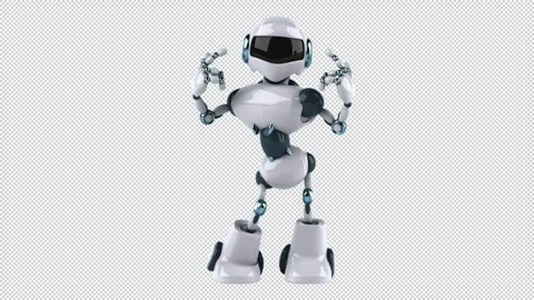 Fun 3D cartoon happy robot (with alpha channel) Stock Footage 323064668