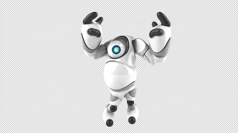 Fun 3D cartoon happy robot (with alpha channel) Stock Footage 323064874