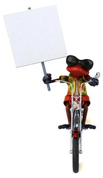 Fun 3D cartoon illustration of a tree frog biker Illustrazione stock