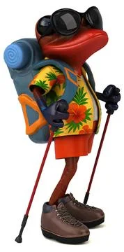 Fun 3D cartoon illustration of a tree frog backpacker Illustrazione stock