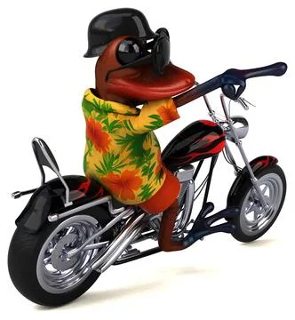 Fun 3D cartoon illustration of a tree frog biker Illustrazione stock