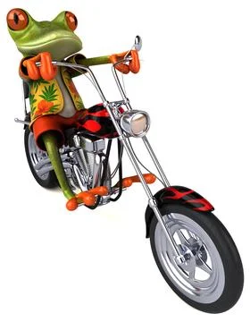 Fun 3D cartoon illustration of a tree frog biker Illustrazione stock