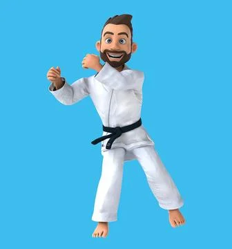 Fun 3D cartoon karate fighter dancing Stock Illustration