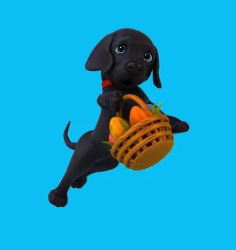 Fun 3D cartoon labrador with easter eggs (on alpha) Stock Illustration