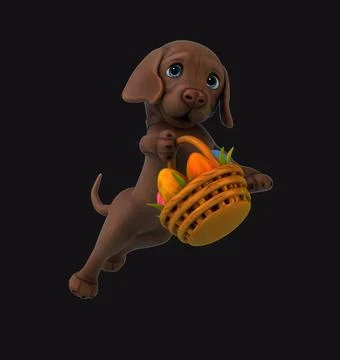 Fun 3D cartoon labrador with easter eggs (on alpha) Stock Illustration