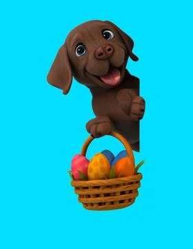 Fun 3D cartoon labrador with easter eggs (on alpha) Stock Illustration