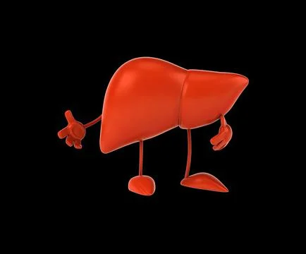 Fun 3D cartoon liver walking Stock Illustration