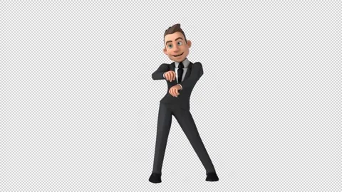 Fun 3D cartoon man doing a fit dance (with alpha channel) Stock Footage 345566217