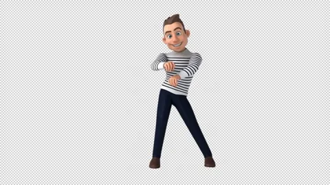 Fun 3D cartoon man doing a fit dance (with alpha channel) Stock Footage 345566245