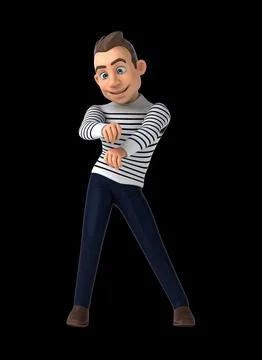 Fun 3D cartoon man doing a fit dance Stockillustratie