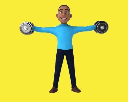 Fun 3D cartoon man lifting weights (with alpha channel included) Illustrazione stock