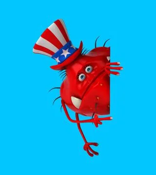 Fun 3D cartoon monster with an uncle sam hat (with alpha channel) Ilustração Stock