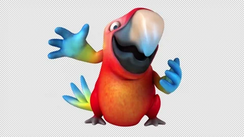 Fun 3d cartoon parrot waving (with alpha channel) Stock Footage 304340645