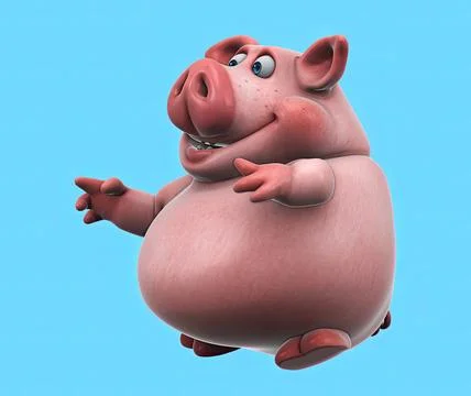 Fun 3D cartoon pig dancing Stock Illustration