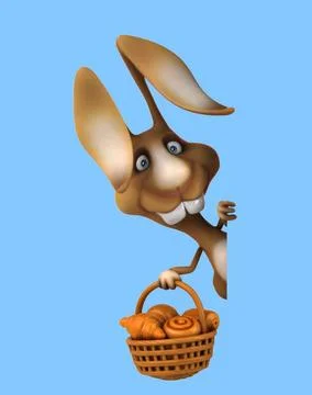 Fun 3D cartoon rabbit with a basket of pastries (on alpha) Stock Illustration