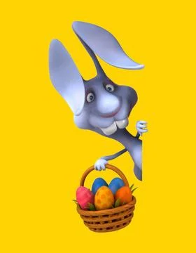 Fun 3D cartoon rabbit with easter eggs (on alpha) Stock Illustration