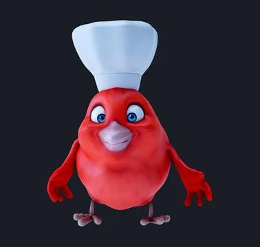 Fun 3D cartoon red bird talking and presenting Stock Illustration