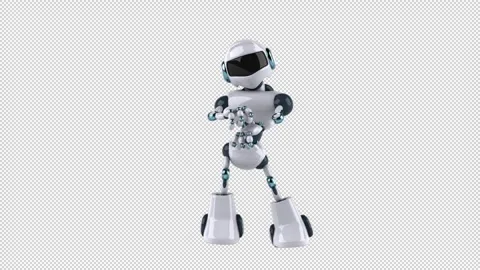 Fun 3D cartoon robot doing a fit dance (with alpha channel) Video stock 345567001