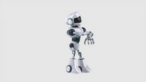 Fun 3D cartoon robot doing a fit dance (with alpha channel) Video stock 345567017