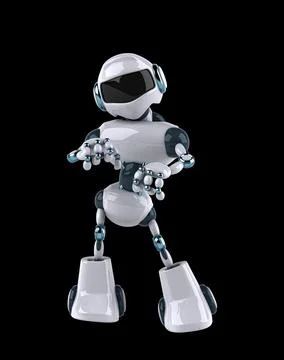 Fun 3D cartoon robot doing a fit dance Stock Illustration