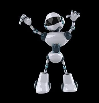 Fun 3D cartoon robot doing a fit dance Stock Illustration