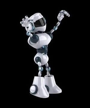 Fun 3D cartoon robot doing a fit dance Stock Illustration