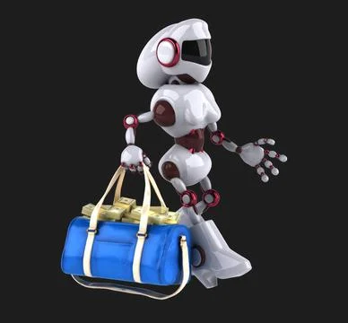 Fun 3D cartoon robot with money Stock Illustration