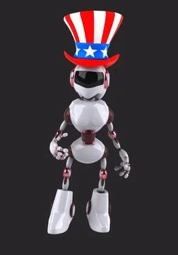 Fun 3D cartoon robot with an uncle sam hat(with alpha channel included) Stock Illustration