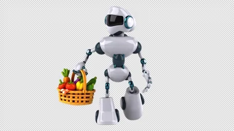 Fun 3D cartoon robot with vegetables (on alpha) Stock Footage 310095009