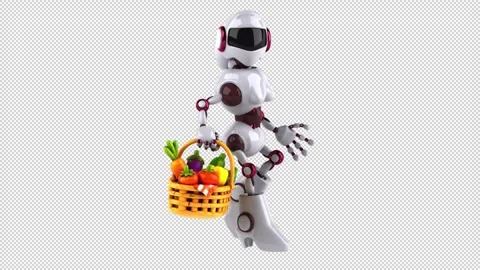 Fun 3D cartoon robot with vegetables (on alpha) Stock Footage 310743966