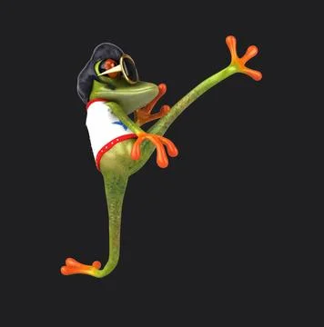 Fun 3D cartoon rocking frog (with alpha channel included) Stock Illustration