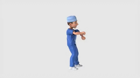 Fun 3D cartoon scrubs doing a fit dance (with alpha channel) Stock Footage 345567048