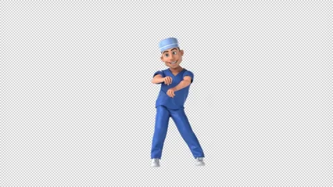 Fun 3D cartoon scrubs doing a fit dance (with alpha channel) Stock Footage 345567058