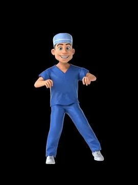 Fun 3D cartoon scrubs doing a fit dance Illustrazione stock