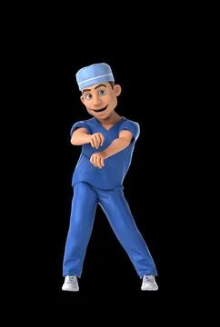 Fun 3D cartoon scrubs doing a fit dance Illustrazione stock