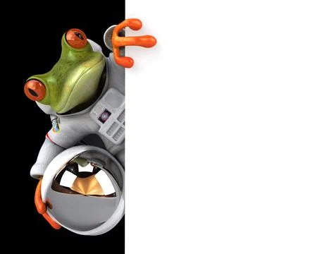 Fun 3D cartoon space frog with a sign Stock Illustration
