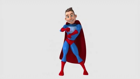 Fun 3D cartoon superhero doing a fit dance (with alpha channel) Stock Footage 345567079