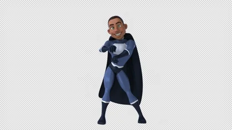 Fun 3D cartoon superhero doing a fit dance (with alpha channel) Stock Footage 345567108