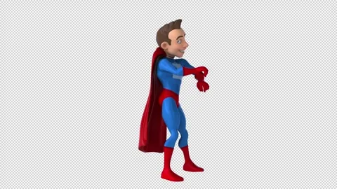 Fun 3D cartoon superhero doing a fit dance (with alpha channel) Stock Footage 345567131