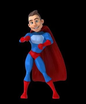 Fun 3D cartoon superhero doing a fit dance Illustrazione stock