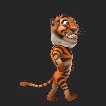 Fun 3D cartoon tiger walking (with alpha channel) Stock Illustration