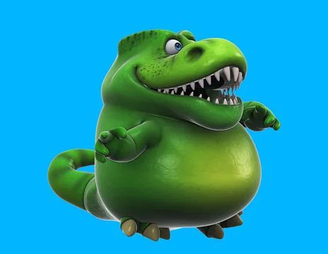 Fun 3D cartoon trex dancing Stock Illustration