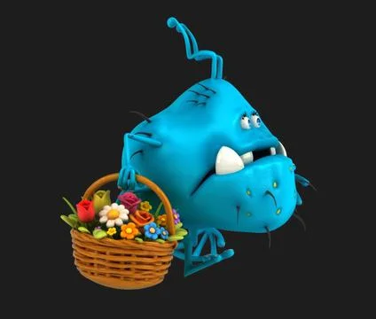 Fun 3D cartoon virus with flowers Stock Illustration