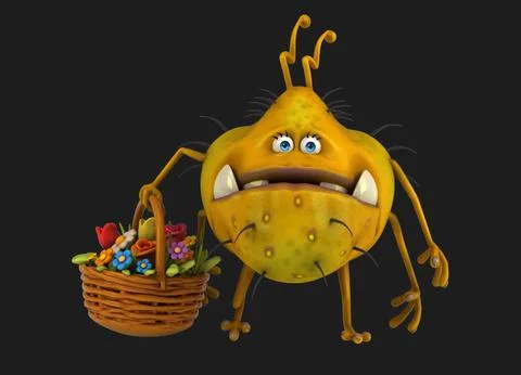 Fun 3D cartoon virus with flowers Stock Illustration