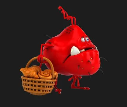 Fun 3D cartoon virus with pastries Stock Illustration