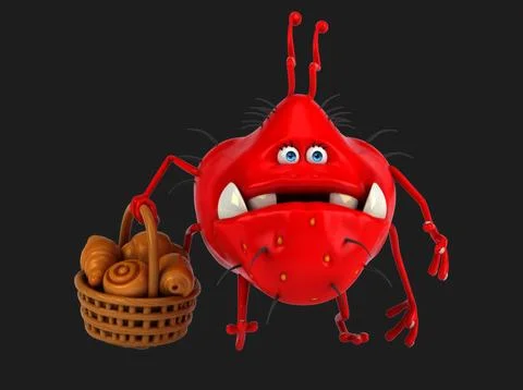 Fun 3D cartoon virus with pastries Stock Illustration