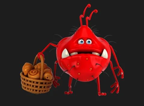Fun 3D cartoon virus with pastries Stock Illustration