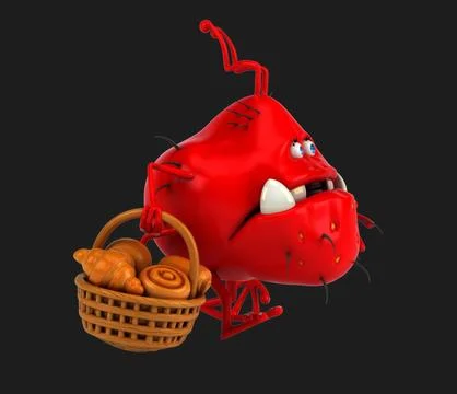 Fun 3D cartoon virus with pastries Stock Illustration