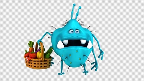 Fun 3D cartoon virus with vegetables (on alpha) Stock Footage 310743866