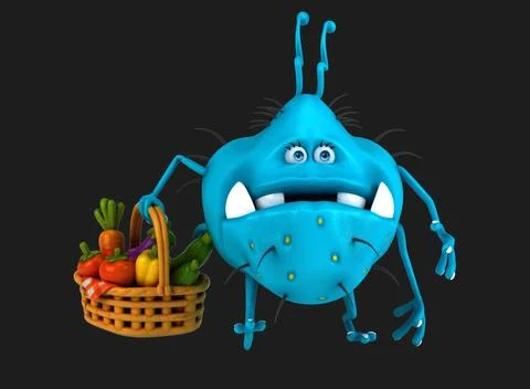 Fun 3D cartoon virus with vegetables Stock Illustration
